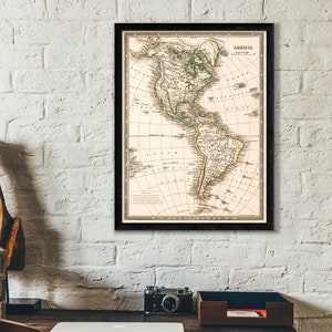 Carte ancienne America par Johnston 1839. Poster vintage du monde. Carte ancienne du monde. Art mural décoration affiche vintage.