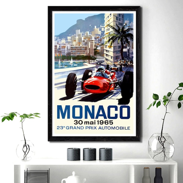 Affiche vintage 23ème Grand Prix Monaco 1965. Art mural vintage course automobile. Poster vintage idée cadeau décoration d'intérieur .