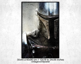 Poster The Mandalorian. Din Djarin The Mandalorian Poster Star Wars. Living room wall art. Star wars posters. Original The Mandalorian gift