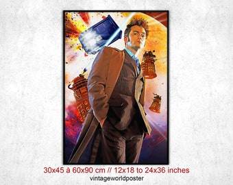 Doctor Who Poster Tardis. Poster David Tennant seasons 2 to 4. Time lord wall art . Doctor Who decoration gift idea