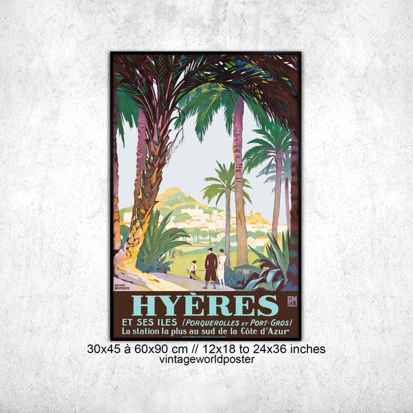 Hyères Vintage-Touristenplakat Les Palmiers und PLM-Züge. Vintage-Poster PLM Hyères Wandkunst Geschenkidee Innendekoration.