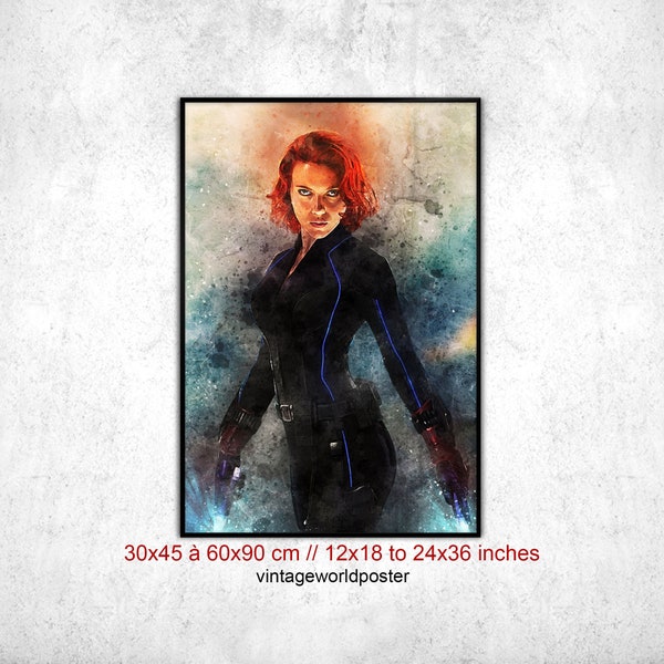 Affiche Black Widow poster Natasha Romanoff Marvel Avengers. Art mural décoration intérieure Marvel pour lui ou pour elle. Idée de cadeau.