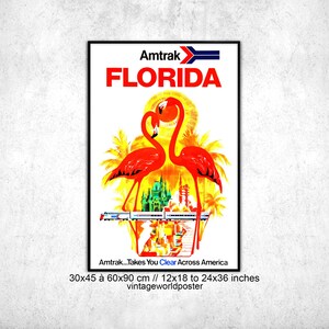 Florida vintage travel poster. Florida vintage poster AMTRACK poster . Florida vintage wall art home decor gift idea .