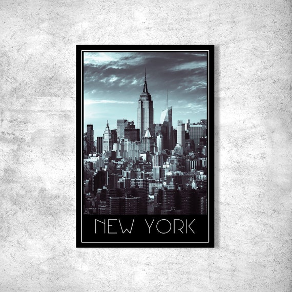New York Travel Poster New York Print Black and White Poster Etsy