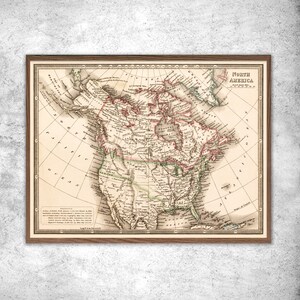 Carte ancienne Amérique du Nord par Johnston 1839. Poster vintage du monde. Carte ancienne du monde. Art mural décoration affiche vintage.
