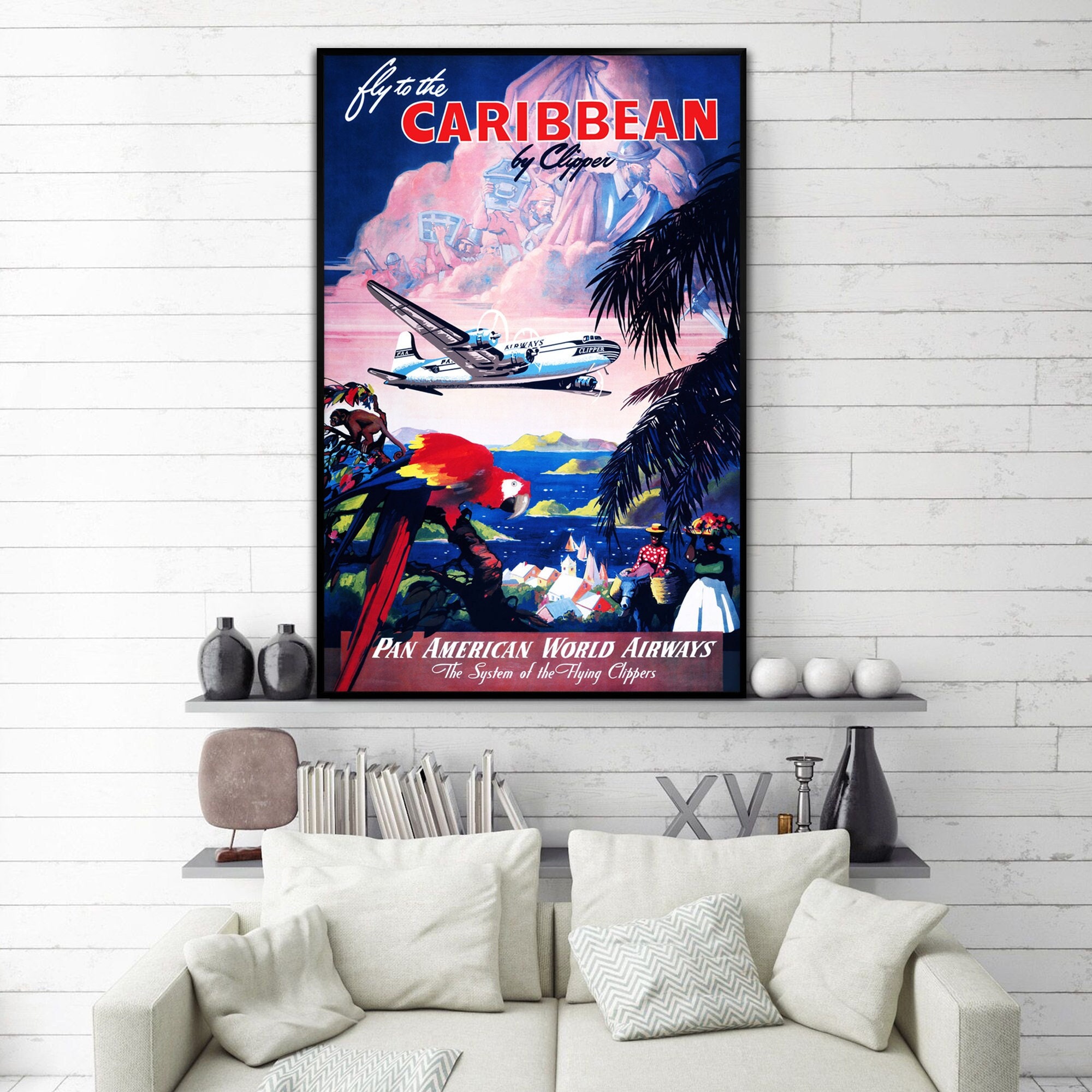 Vintage Pan Am World Airways Caribbean by Clipper Poster. Vintage
