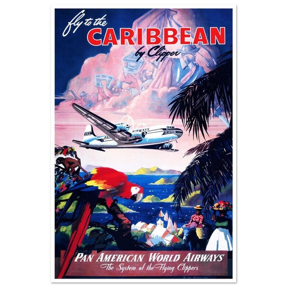 Vintage Pan Am World Airways Caribbean by Clipper Poster. Vintage