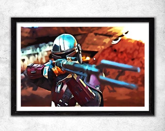 Poster Mandalorian Din Djarin . This Mandalorian poster from the Star Wars Universe is a great gift for Star Wars inspired decor .