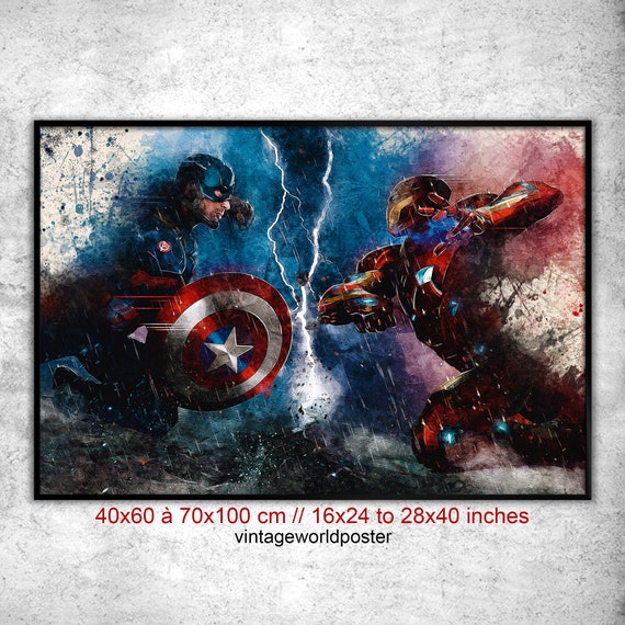 Iron Man VS Captain America Poster Marvel Steve Rogers and Tony Stark. This  Marvel Wall Art Will Make a Beautiful Deco and an Original Gift. 
