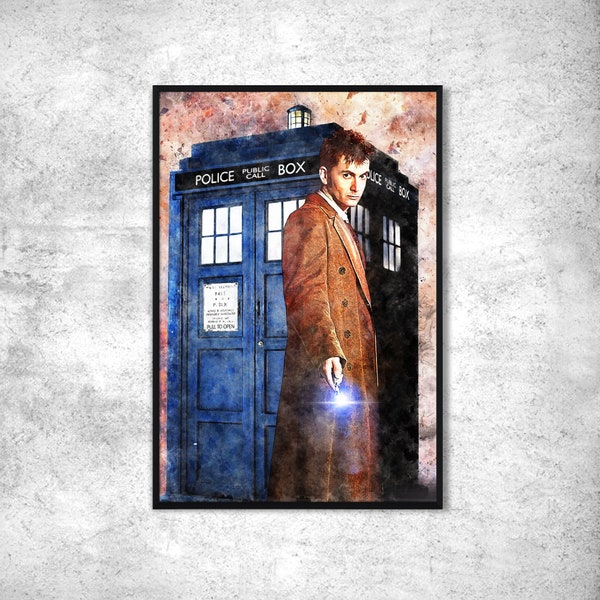 Poster Doctor Who David Tennant affiche Tardis. Affiche David Tennant saisons 2 à 4. Art mural Time lord. Idée cadeau décoration Doctor Who.