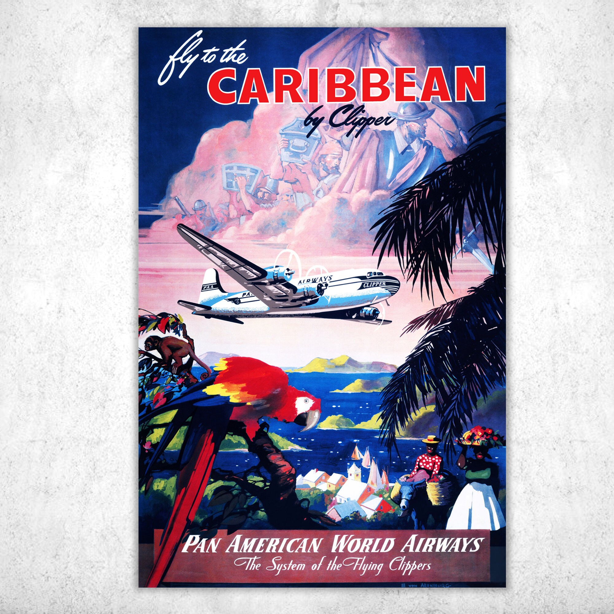Vintage Pan Am World Airways Caribbean by Clipper Poster. Vintage