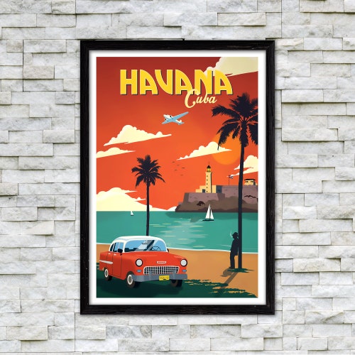 Havana Cuba Wall Art Print Woman Illustration Summer Home Etsy