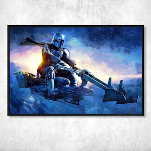 Mandalorian poster Din Djarin The Mandalorian and the child Grogu. Star Wars poster. Star Wars poster. Original gift wall decoration.