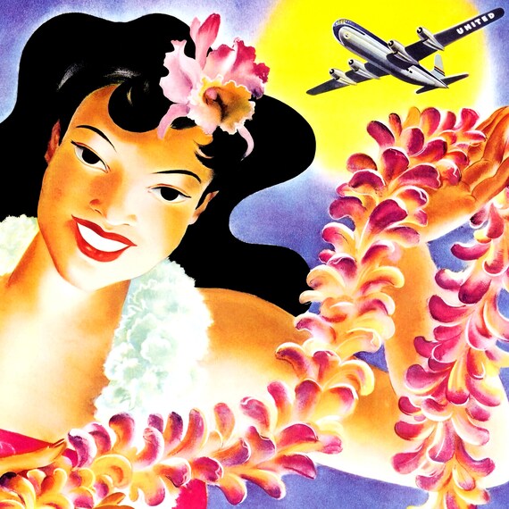 70年代UnitedAirlinesユナイテッド航空ハワイ販促ビンテージポスター