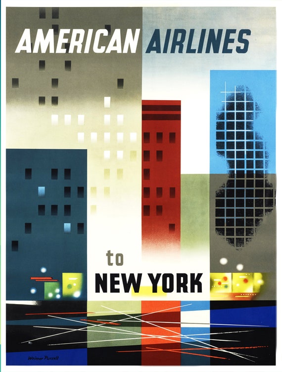 Affiche Publicitaire Vintage American Airlines To New Etsy