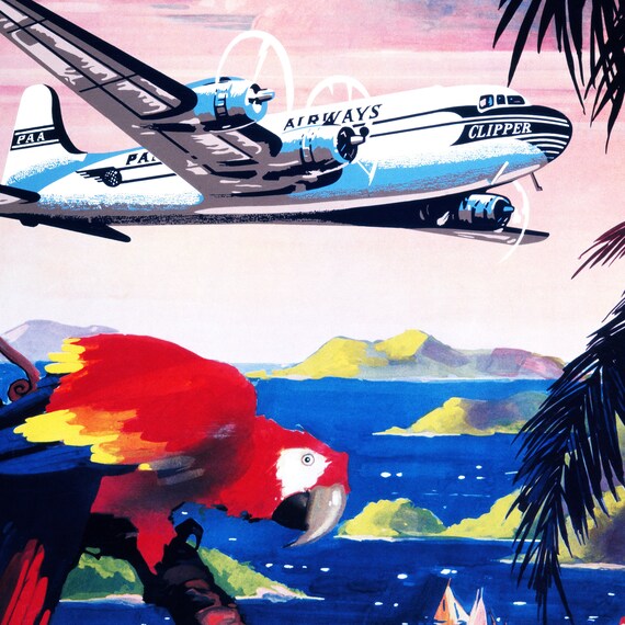 Vintage Pan Am World Airways Caribbean by Clipper Poster. Vintage