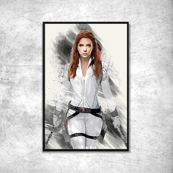 Black Widow poster Marvel Natasha Romanoff. This Marvel and Scarlett Johansson wall art will make a beautiful deco and an original gift.