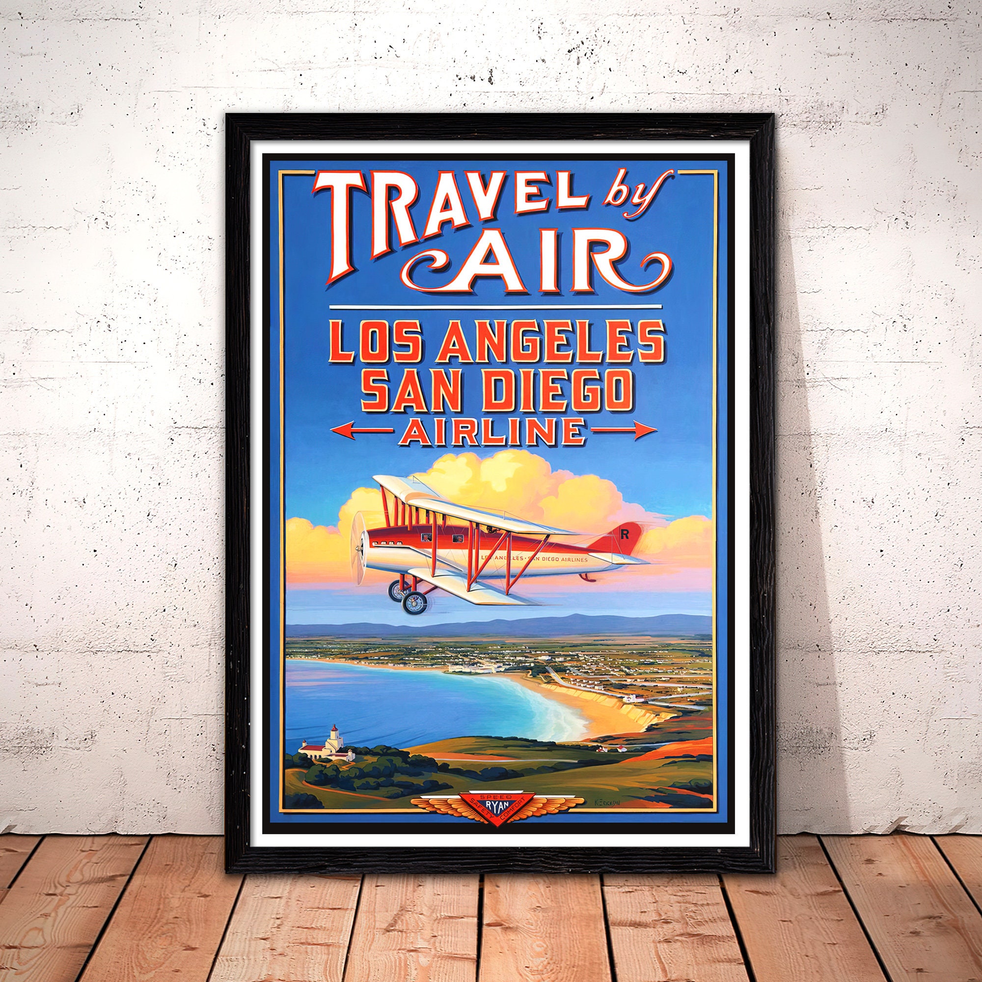 Los Angeles California Airline Kerne Erickson Vintage Style Travel Poster Print 