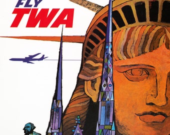 Vintage New York TWA Travel Poster. Vintage New York Fly TWA