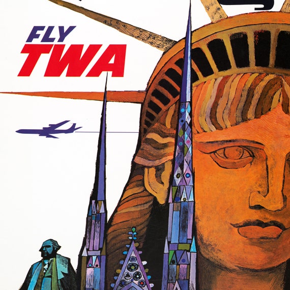 Vintage New York TWA Travel Poster. Vintage New York Fly TWA