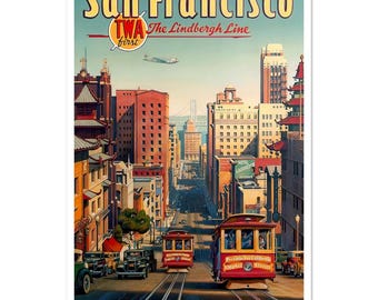 San Francisco - Fly TWA - Vintage Airline Travel Poster Travel Posters 11x17inches Framed