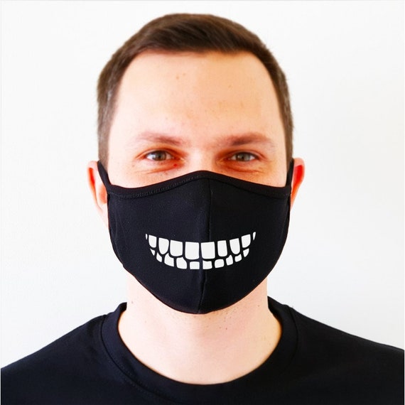 Face Mask Smile Mask With Teeth Stylish Face Mask Cotton Etsy