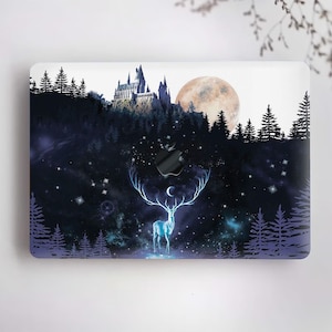 Magic Castle Painting Laptop Case Hard Rubberized Deer Castle Magic Forest Moon Cover for Macbook Air 11/13 Pro 13/15/16 2008-2024+ Keyboard