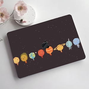 Galaxy Eight Planets Printing Hard Case Outer Space Black Starry Cartoon Rubberized Laptop Art Cover for Macbook Air 11 Pro 13/14/15/16 +kb