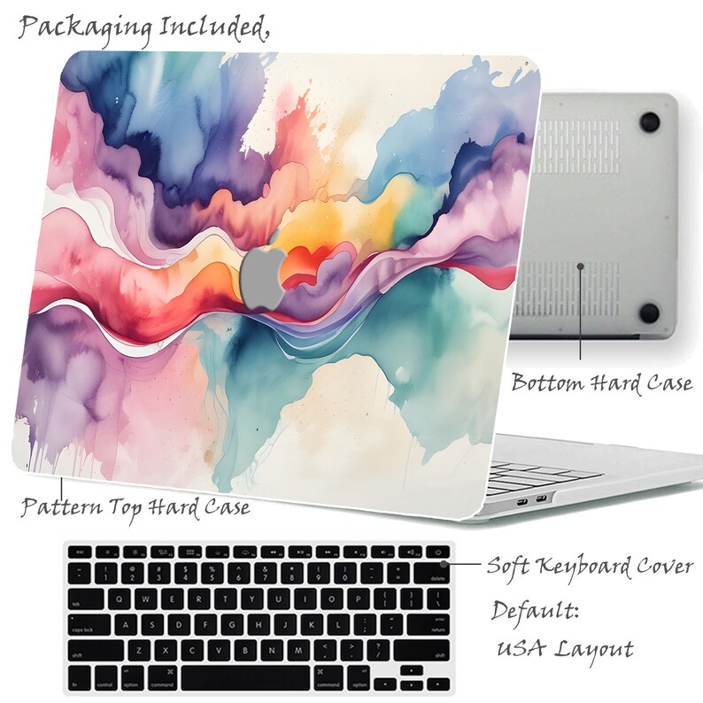 Watercolor Abstract Backgrounds Painting Hard Rubberized Case Art Colorful Seamless Laptop MAC Cover for MacBook Air Pro 13/14/15/16 Kb image 3