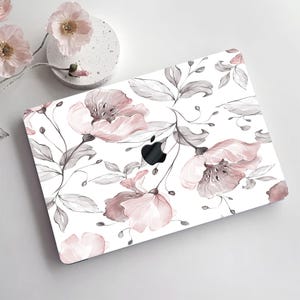 Pink Peony Flowers Drawing Painting Hard Cover Rubberized Laptop Elegant Floral Twig Watercolor Case for Macbook Air 11 Pro 13/14/15/16+KB