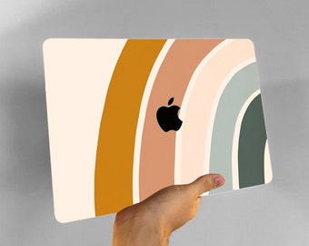 Abstract Arch Lines Printing Hard Rubberized Modern Rainbow Stripes Laptop Case for Macbook Air 11/13 Pro 13/15/16 2008-2020 +Keyboard Cover
