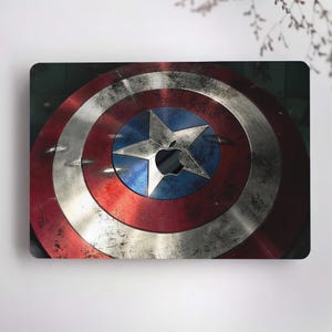 Captain America Classic Shield Vintage Star Paint Hard Rubberized Laptop Case Cover for Macbook M4 Pro 13/15/16 Air 11/13 2008-2025 +Kb Skin