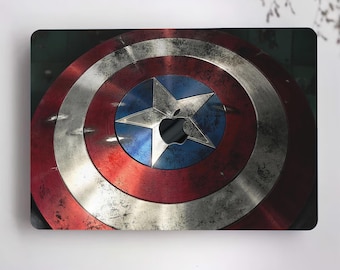 Captain America Classic Shield Vintage Star Paint Hard Rubberized Laptop Case Cover for Macbook M4 Pro 13/15/16 Air 11/13 2008-2025 +Kb Skin