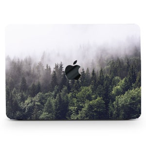 Misty Forest Painting Hard Rubberized Laptop Case Evergreen Tree Clouds Cover for Macbook Air 11/13 Pro 13/14/15/16 2008-2020 +Keyboard Skin