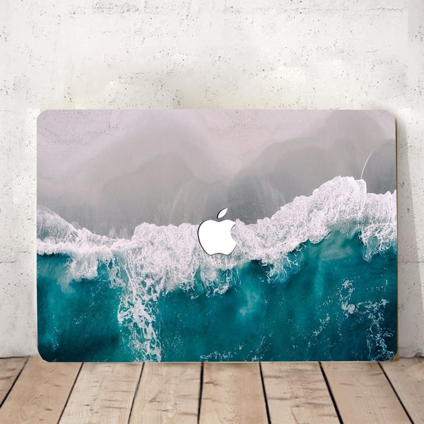 Ocean Beach Wave Painting Hard Laptop Case Art Sea Waves Simple Skin Rubberized for Macbook Air 11/13 Pro 13/15/16 2008-2023 +Keyboard Cover