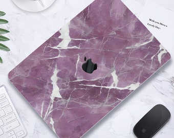 Nature Purple White Marble Painting Hard Rubberized Case Classic Stone Art Granite Laptop MAC Cover for Macbook Air Pro 13/14/15/16 +Kb