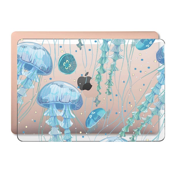 Transparent Jellyfish Hard Anti-fingerprints Mac Skin Animal Art Rubberized Clear Case for Macbook Air 11/13 Pro 13/15/16 2008-2023+KB Cover