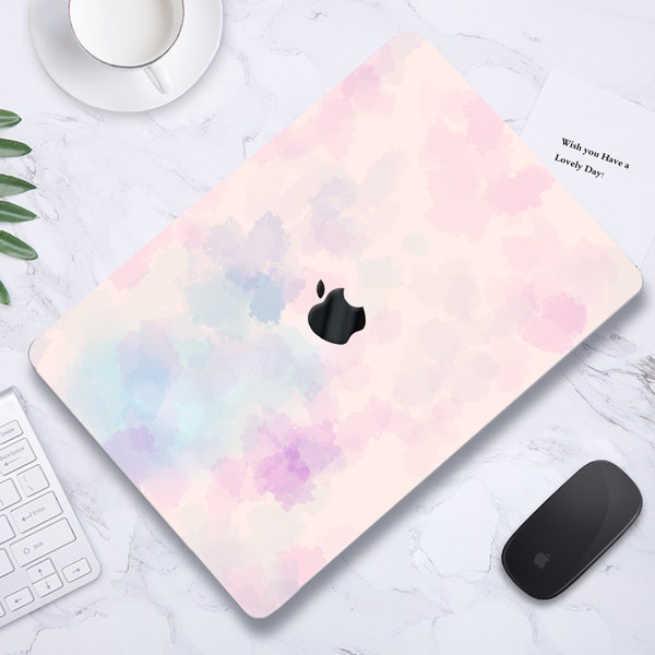 Ombre Blue Pink Pastel Ink Painting Hard Cover Abstract Fantasy Petals Rubberized Laptop Illustration Case for Macbook Air Pro13/14/15/16+KB