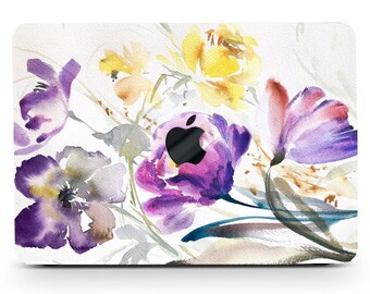 Saffron Crocus Floral Printing Hard Laptop Case Watercolor Flowers Rubberized for Macbook Air 11/13 Pro 13/15/16 2008-2020 +Keyboard Cover