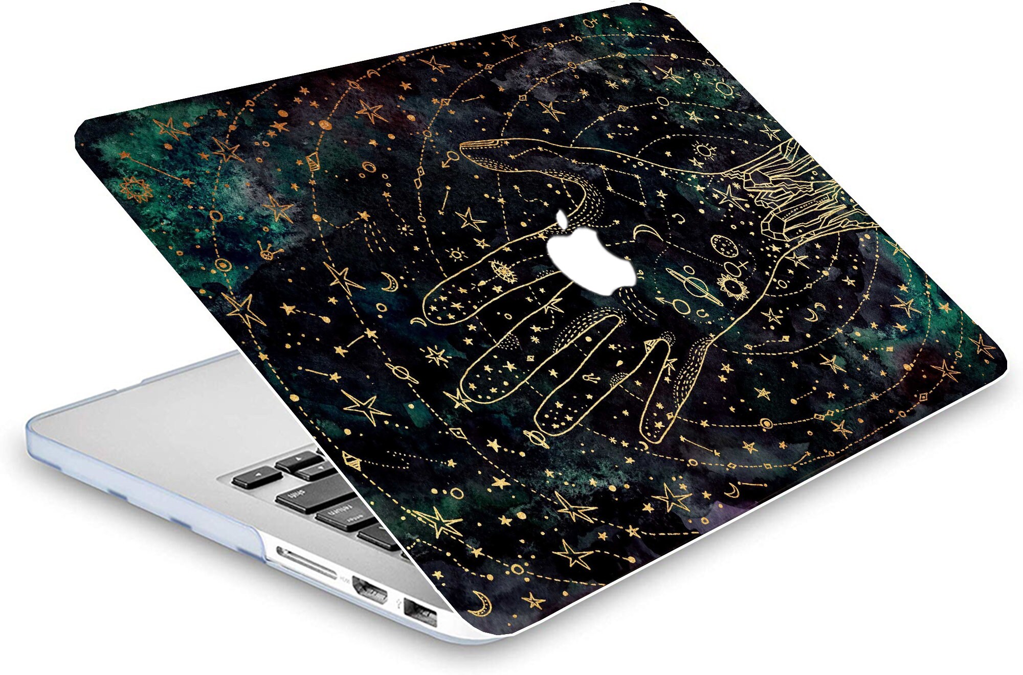 Black Magic Hand Painting Hard Rubberized Laptop Case Celestial Outer Space Stars Cover for Macbook Air Pro 131516 2008-2020+Keyboard Skin
