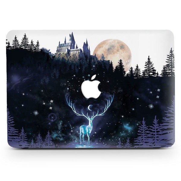 Magic Castle Painting Laptop Case Hard Rubberized Deer Castle Magic Forest Moon Cover for Macbook Air 11/13 Pro 13/15/16 2008-2023+ Keyboard
