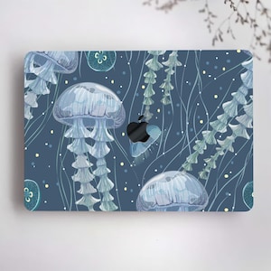Jellyfish Painting Laptop Case Hard Rubberized Marine Animal Seamless Art Print Cover for Macbook Air 11/13 Pro 13/15/16 2008-2024+ Keyboard