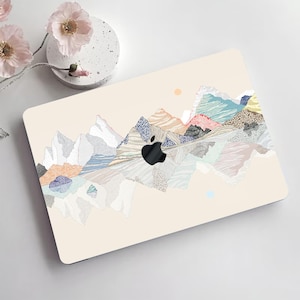 Landscape Painting Hard Laptop Matte Case Hand Draw Mountains Rubberized Cover for Macbook Air 11/13 Pro 13/15/16 2008-2024 +Keyboard Skin