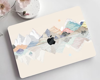 Landscape Painting Hard Laptop Matte Case Hand Draw Mountains Rubberized Cover for Macbook Air 11/13 Pro 13/15/16 2008-2025 +Keyboard Skin