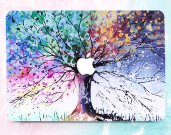 Wonderful Tree Design Painting Hard Rubberized Laptop Watercolor Case Cover for Macbook Air 11/13 Pro 13/15/16 2008-2023 and Keyboard Skin