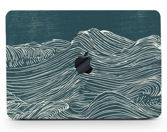 Lines Mountain Printing Hard Mac Case  Abstract Sea Wave Rubberized Laptop Cover for Macbook Air 11/13 Pro 13/15/16 2008-2020+Keyboard Skin