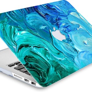 Gradual Teal Blue Oil Painting Abstract Art Skin Hard Shell Rubberized Laptop Case for MacBook AirPro 13/14/15/16 2008-2022 Keyboard Cover imagen 3