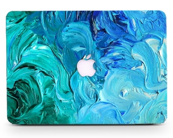 Gradual Teal Blue Oil Painting Abstract Art Skin Hard Shell Rubberized Laptop Case for Macbook AirPro 13/14/15/16 2008-2022 +Keyboard Cover