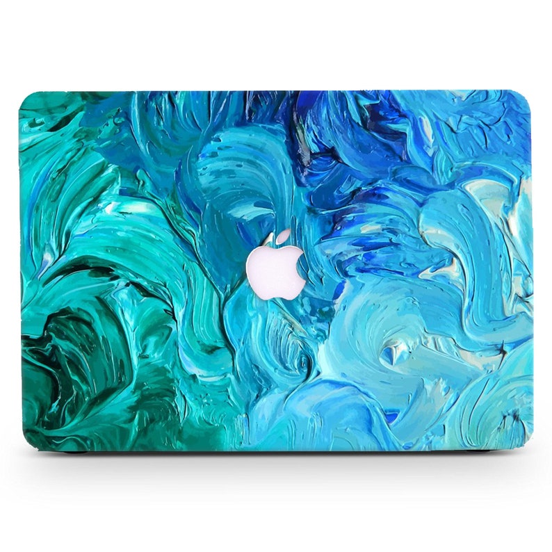 Gradual Teal Blue Oil Painting Abstract Art Skin Hard Shell Rubberized Laptop Case for MacBook AirPro 13/14/15/16 2008-2022 Keyboard Cover imagen 1