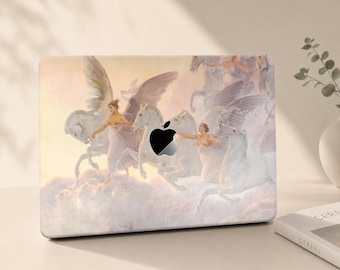 Flying Angel Horses Painting Hard MacBook Case – Rubberized Pegasus Cover for Air/Pro 11-16